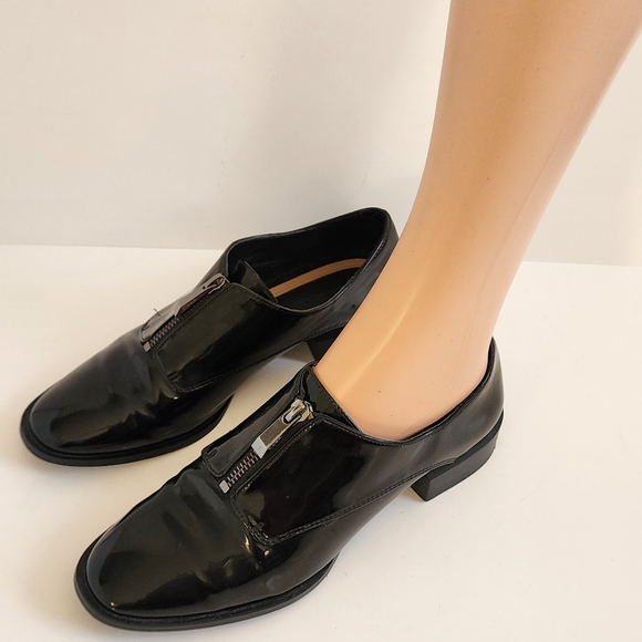 ZARA LOAFERS BLACK PATENT ZIP SHOES 38 7.5 - Picture 4 of 11